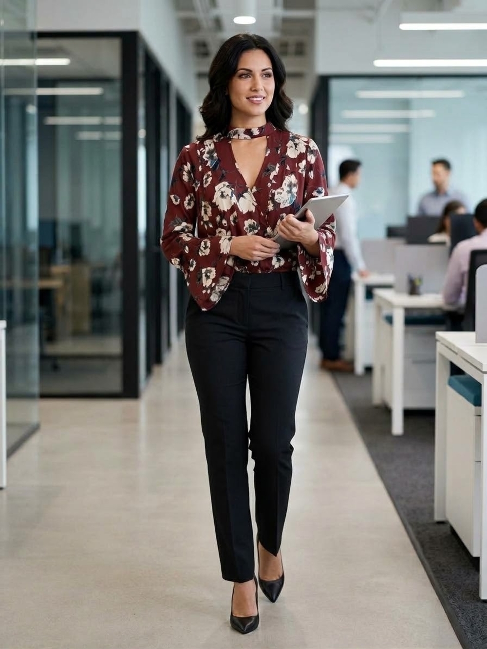 Altar'd State Burgundy Floral Tie-Neck Blouse